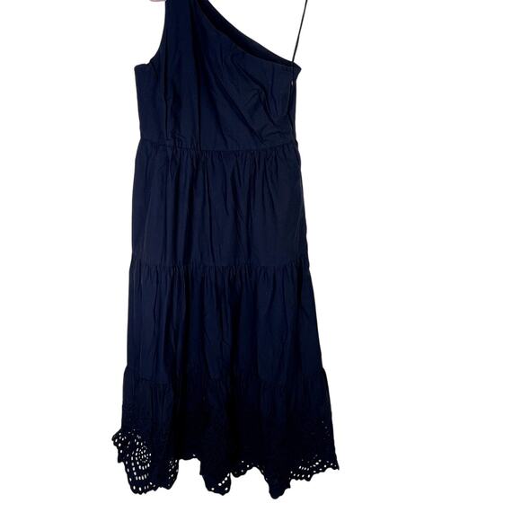 GAP Navy Blue One Shoulder A-line Side Zipper Eyelet Detail Midi Dress Size 6 - Picture 5 of 10